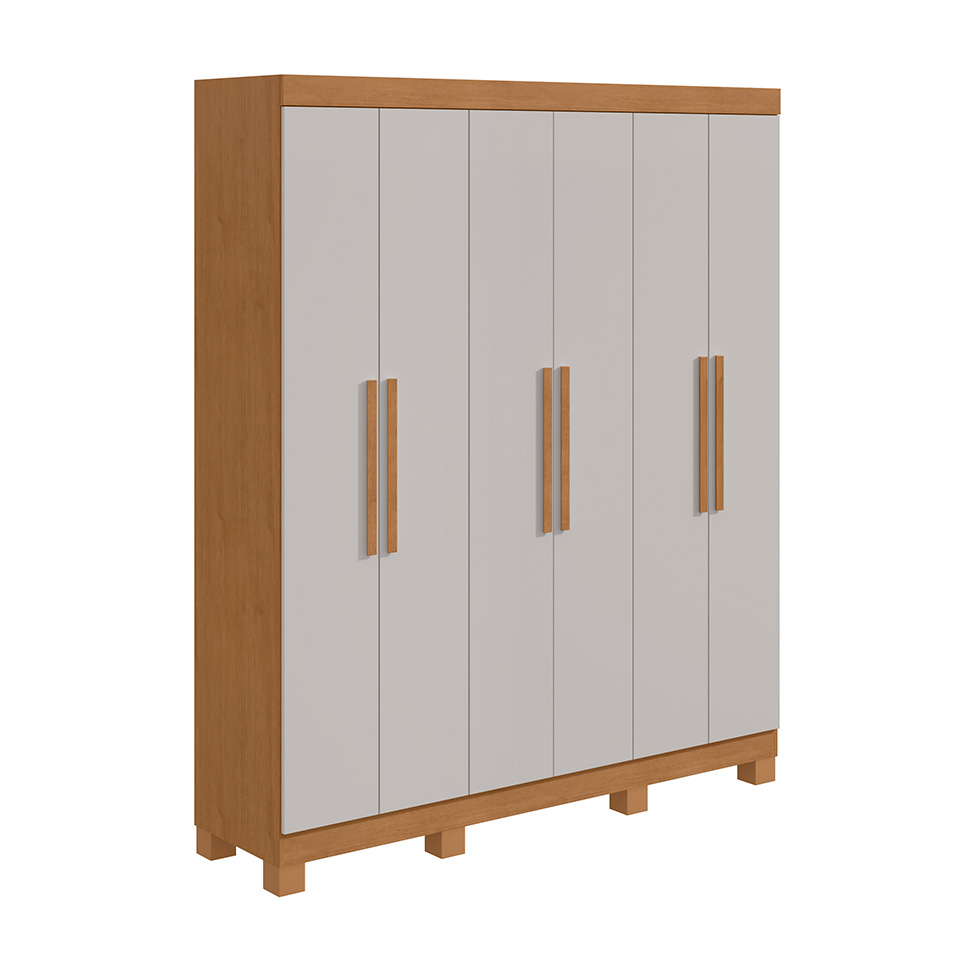 Guarda-Roupa Casal com Pés Andara 6 Portas 2 Gavetas Amêndoa Clean e Off White