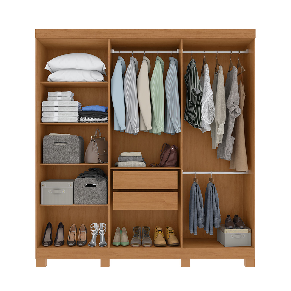 Guarda-Roupa Casal com Pés Andara 6 Portas 2 Gavetas Amêndoa Clean e Off White