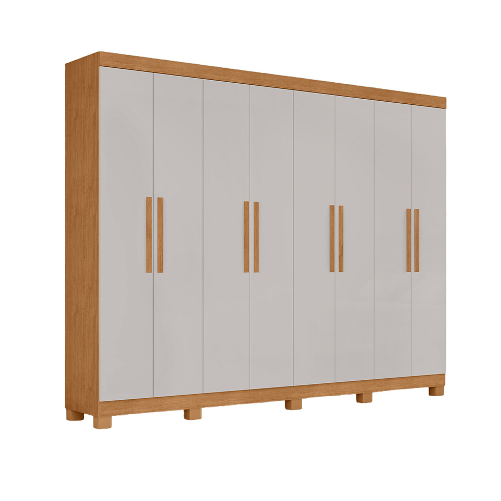 Guarda-Roupa Casal com Pés Andara 8 Portas 4 Gavetas Amêndoa Clean e Off White
