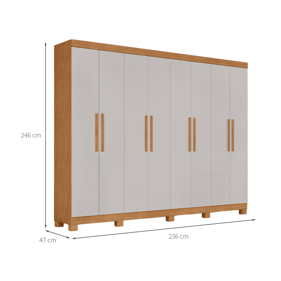 Guarda-Roupa Casal com Pés Andara 8 Portas 4 Gavetas Amêndoa Clean e Off White