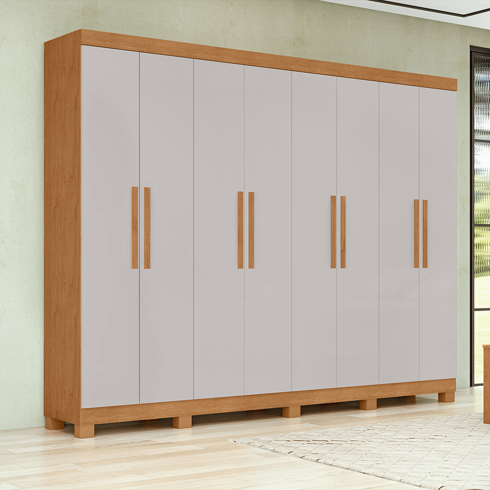 Guarda-Roupa Casal com Pés Andara 8 Portas 4 Gavetas Amêndoa Clean e Off White