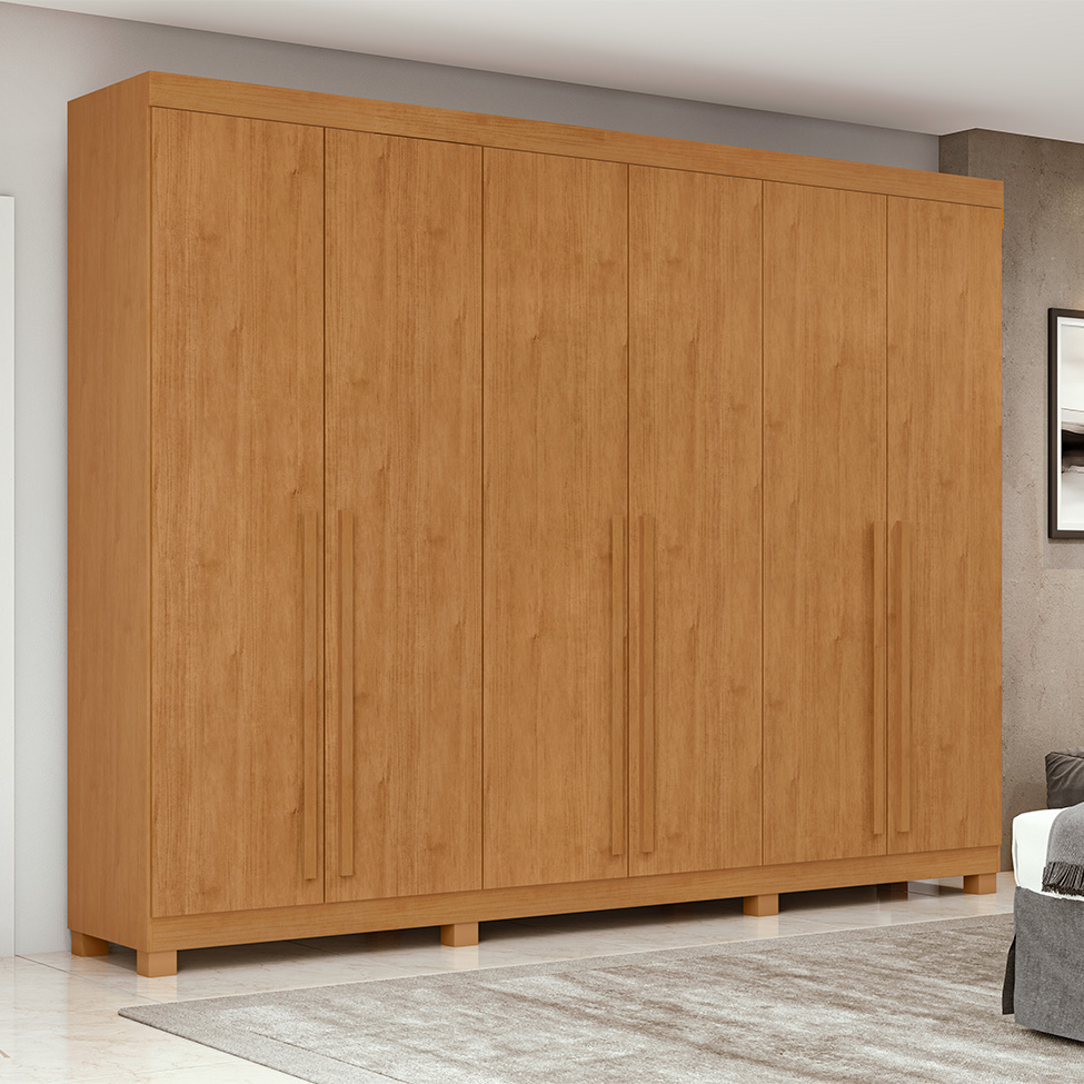 Guarda-Roupa Casal com Pés Bertha 6 Portas 4 Gavetas Amêndoa Clean