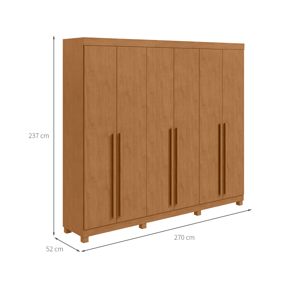 Guarda-Roupa Casal com Pés Bertha 6 Portas 4 Gavetas Amêndoa Clean