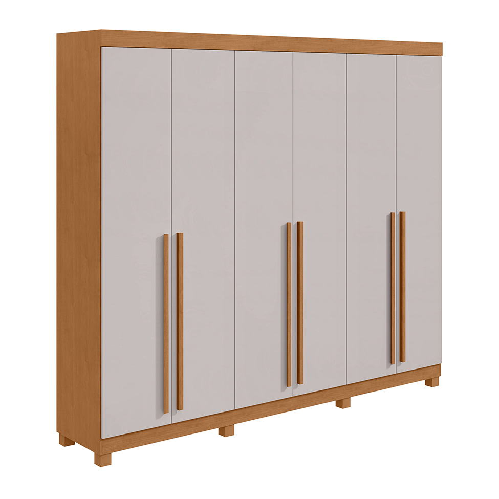 Guarda-Roupa Casal com Pés Bertha 6 Portas 4 Gavetas Amêndoa Clean e Off White