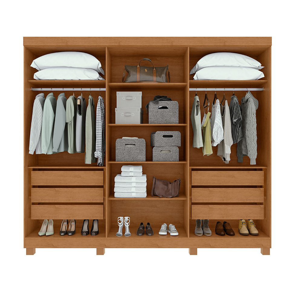 Guarda-Roupa Casal com Pés Bertha 6 Portas 6 Gavetas Amêndoa Clean