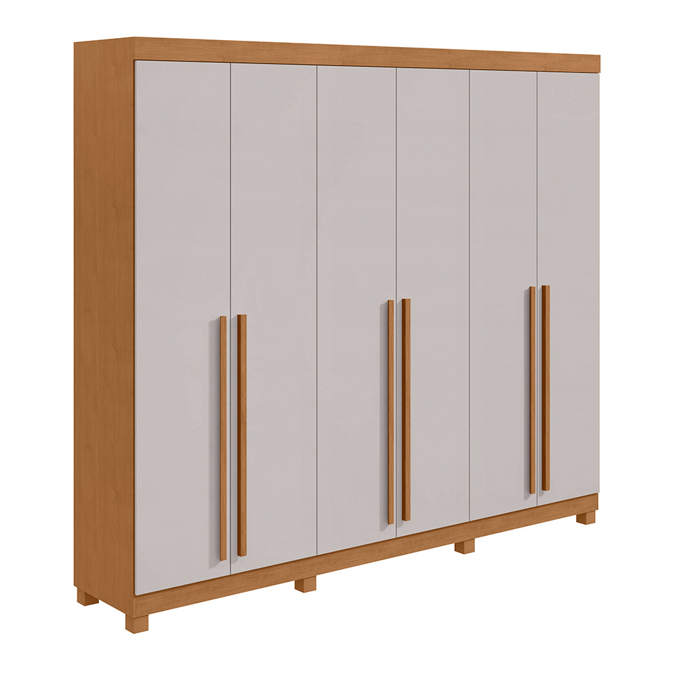 Guarda-Roupa Casal com Pés Bertha 6 Portas 6 Gavetas Amêndoa Clean e Off White