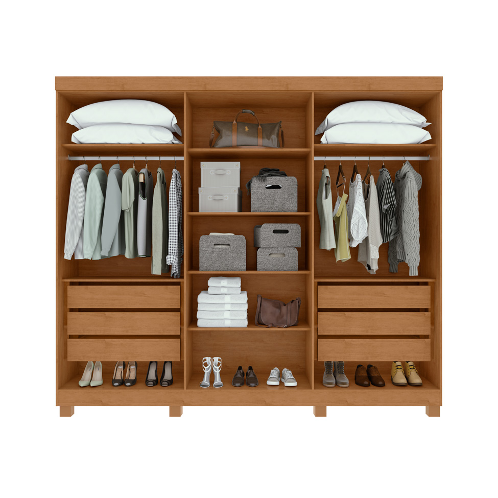 Guarda-Roupa Casal com Pés Bertha 6 Portas 6 Gavetas Amêndoa Clean e Off White