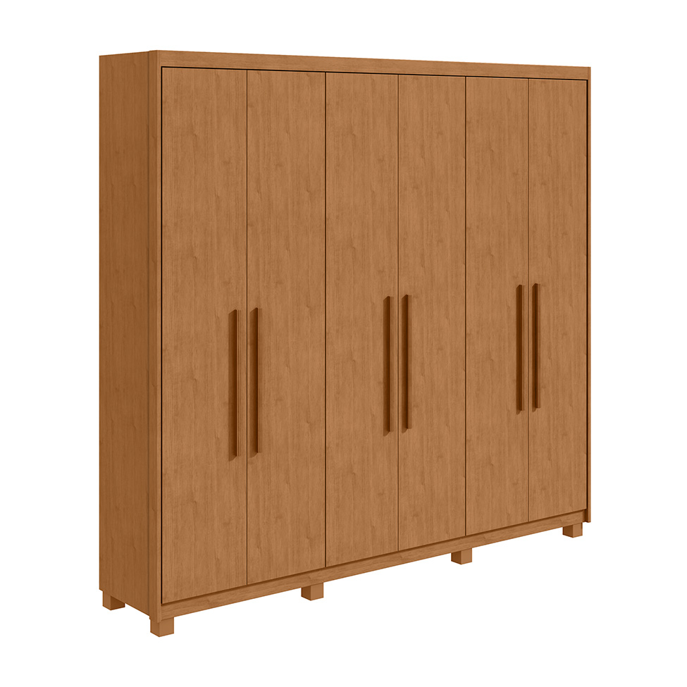 Guarda-Roupa Casal com Pés Áries 6 Portas 5 Gavetas Amêndoa Clean