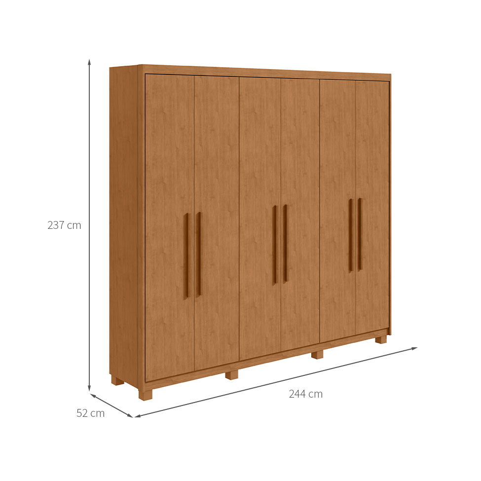 Guarda-Roupa Casal com Pés Áries 6 Portas 5 Gavetas Amêndoa Clean