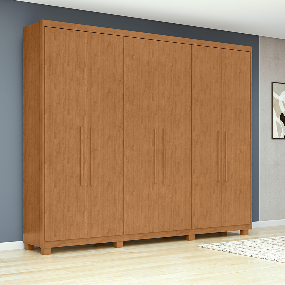 Guarda-Roupa Casal com Pés Áries 6 Portas 5 Gavetas Amêndoa Clean