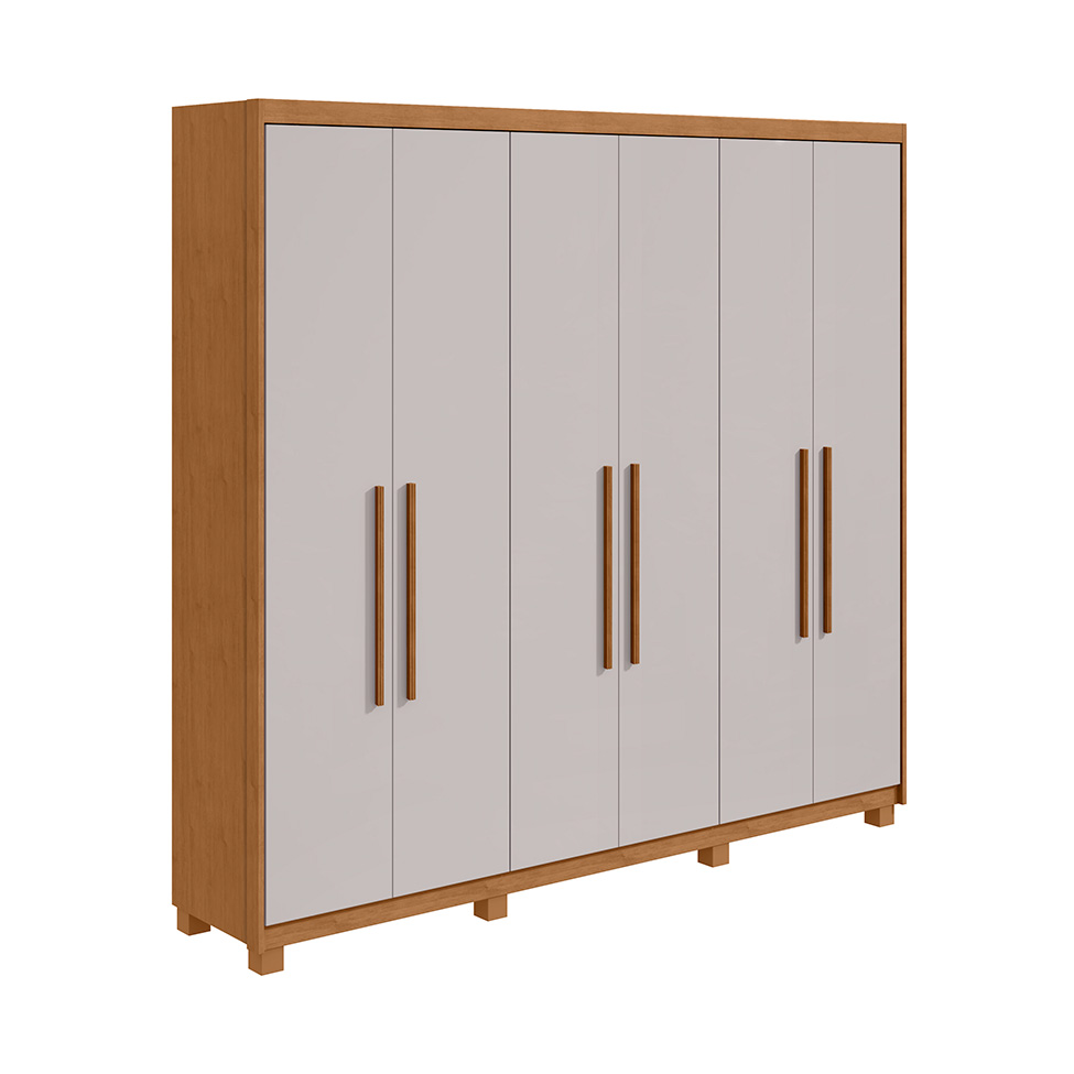 Guarda-Roupa Casal com Pés Áries 6 Portas 5 Gavetas Amêndoa Clean e Off White