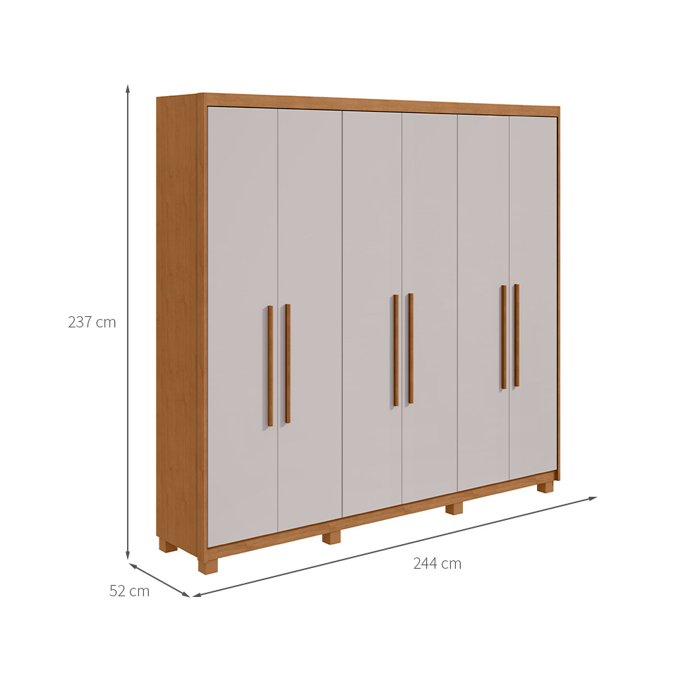 Guarda-Roupa Casal com Pés Áries 6 Portas 5 Gavetas Amêndoa Clean e Off White