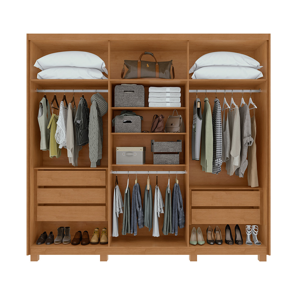 Guarda-Roupa Casal com Pés Áries 6 Portas 5 Gavetas Amêndoa Clean e Off White