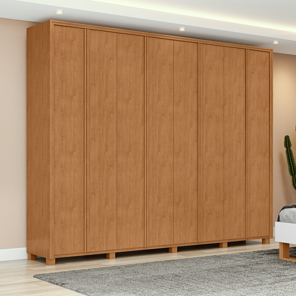 Guarda-Roupa Casal com Pés Ergon 8 Portas 6 Gavetas Amêndoa Clean