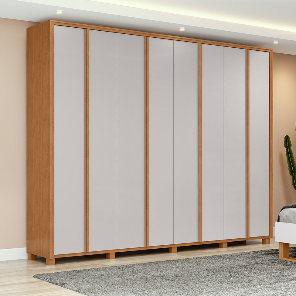 Guarda-Roupa Casal com Pés Ergon 8 Portas 6 Gavetas Amêndoa Clean e Off White