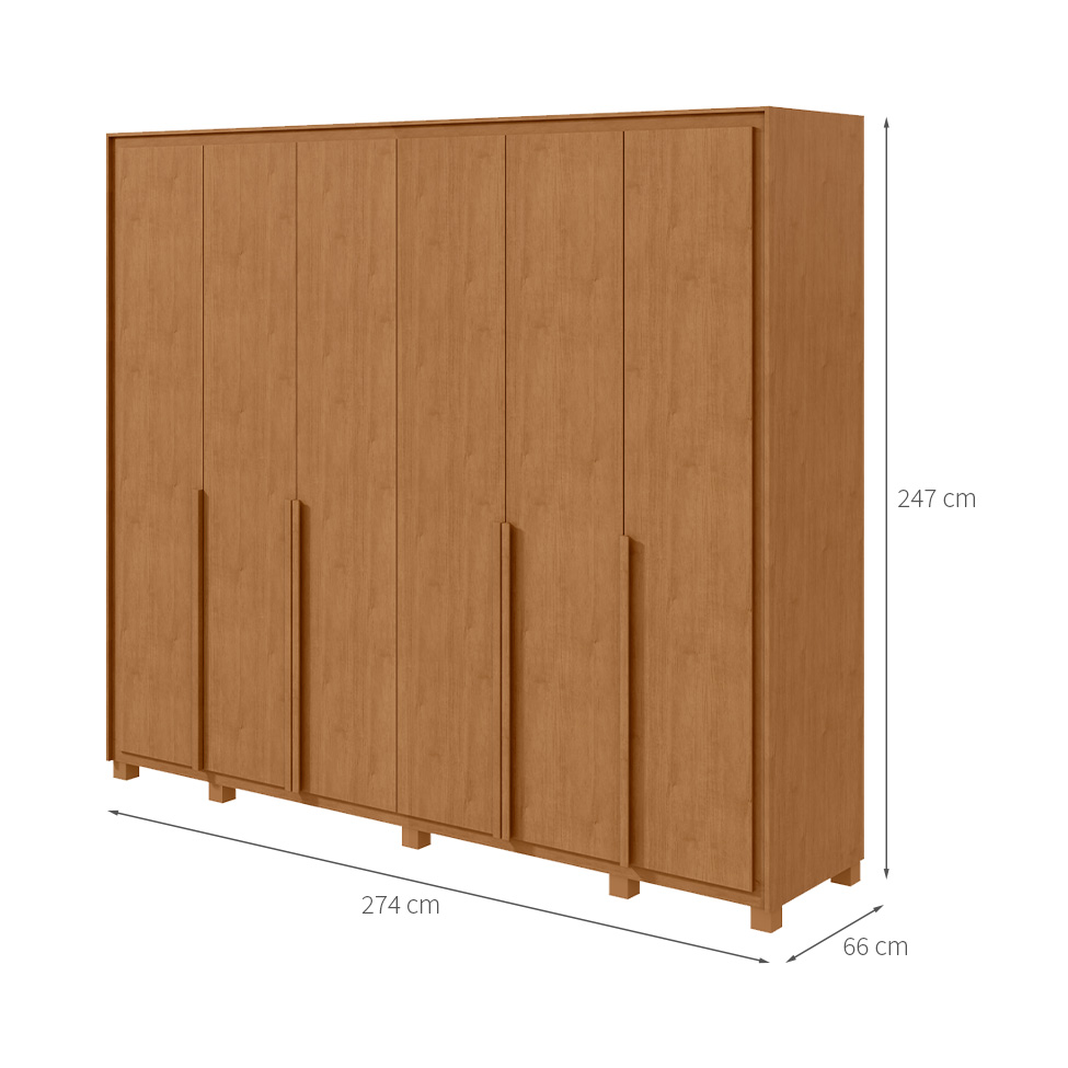 Guarda-Roupa Casal com Pés Imperatore 6 Portas 8 Gavetas Amêndoa Clean