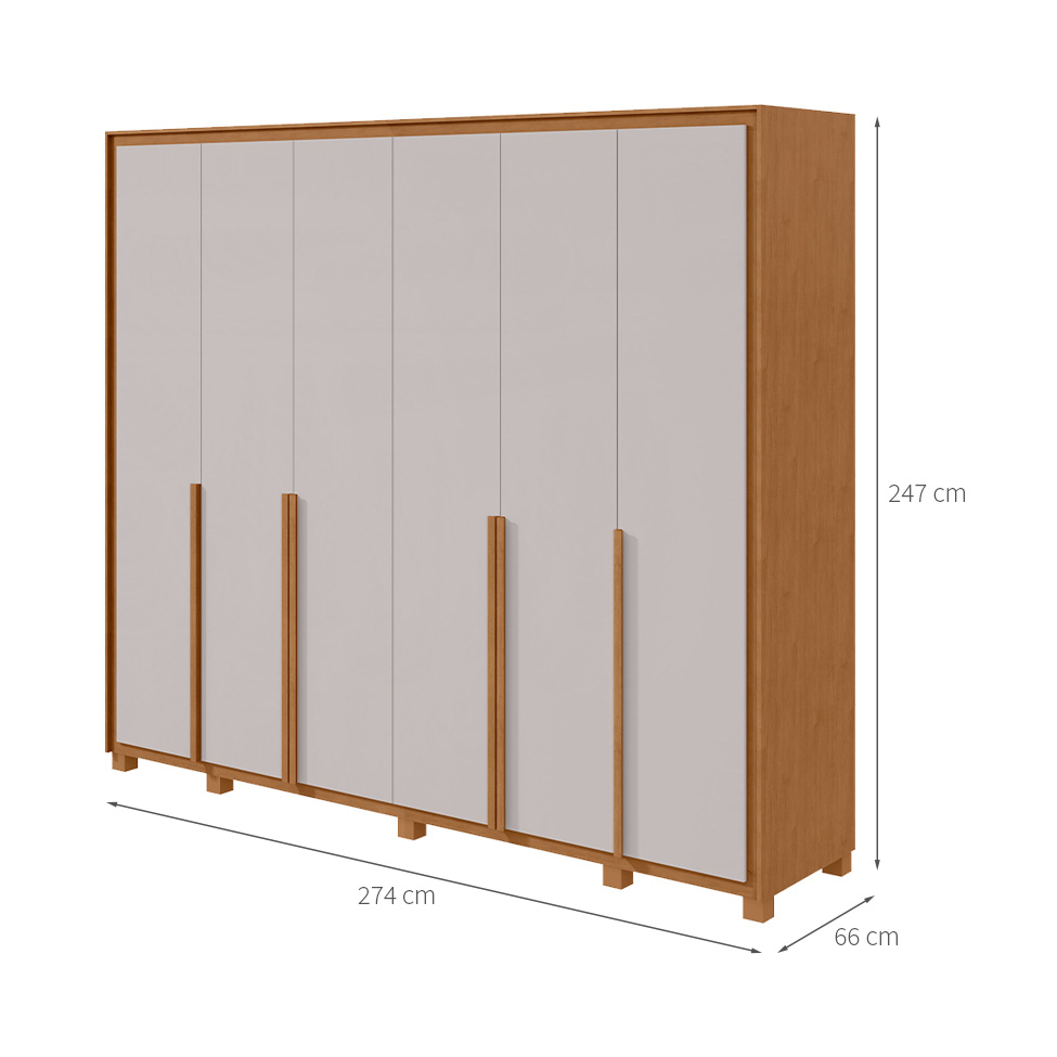 Guarda-Roupa Casal com Pés Imperatore 6 Portas 8 Gavetas Amêndoa Clean e Off White