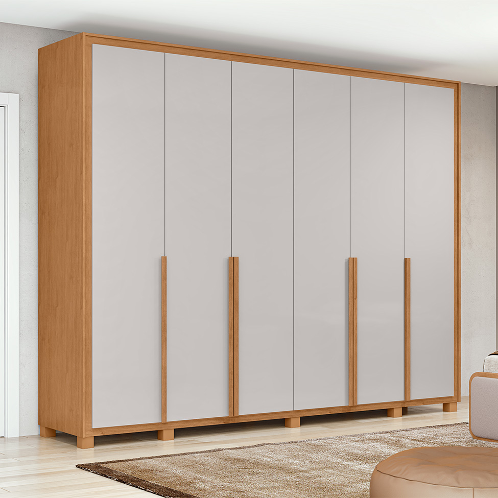 Guarda-Roupa Casal com Pés Imperatore 6 Portas 8 Gavetas Amêndoa Clean e Off White