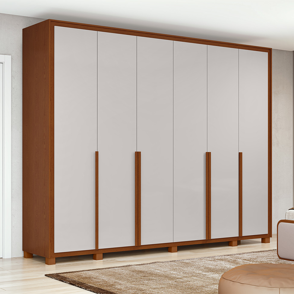 Guarda-Roupa Casal com Pés Imperatore 6 Portas 8 Gavetas Frassino e Off White