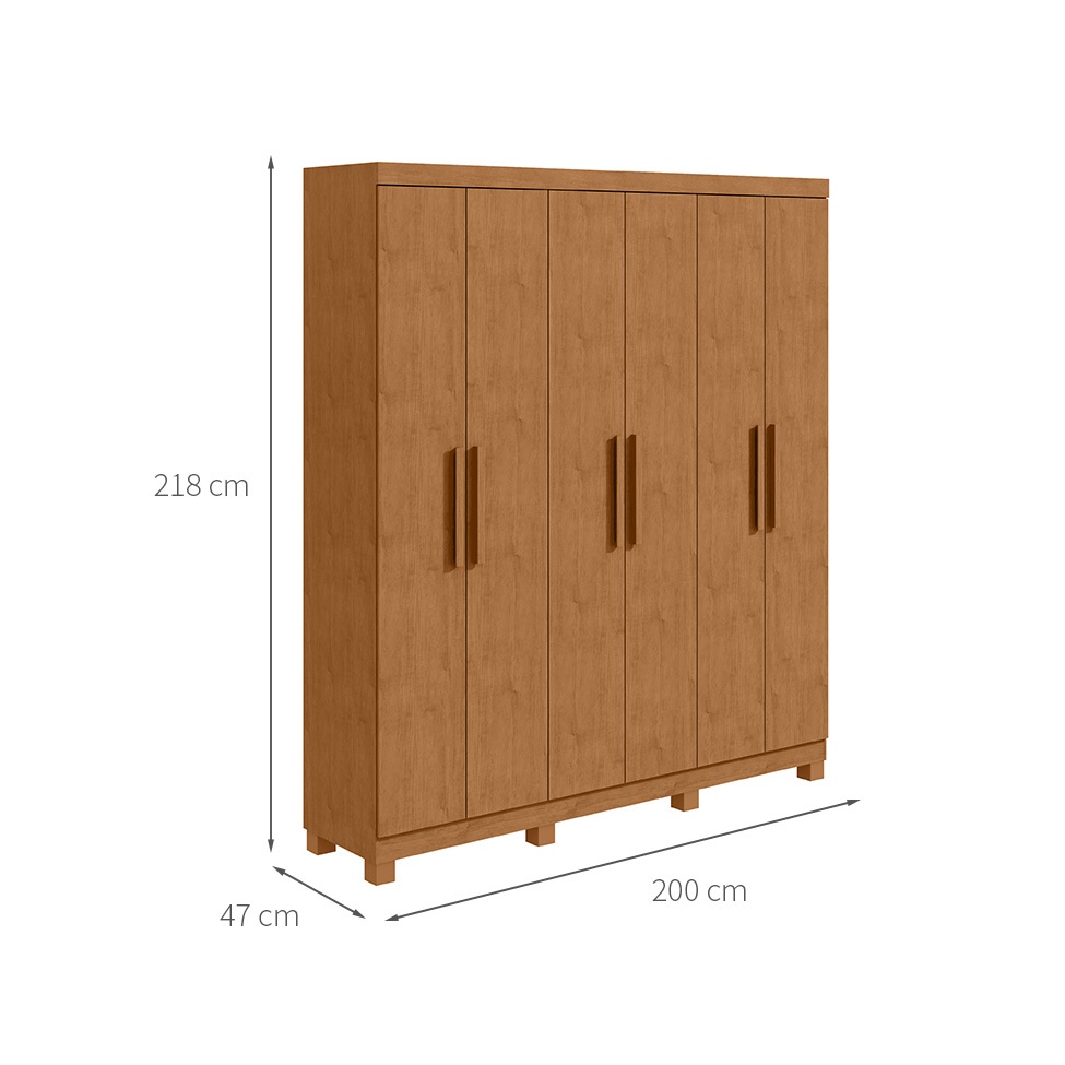 Guarda-Roupa Casal com Pés Jazz 6 Portas 3 Gavetas Amêndoa Clean