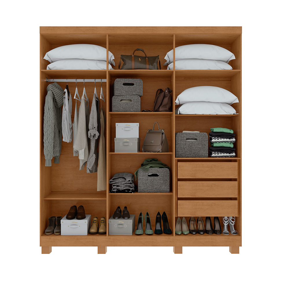 Guarda-Roupa Casal com Pés Jazz 6 Portas 3 Gavetas Amêndoa Clean