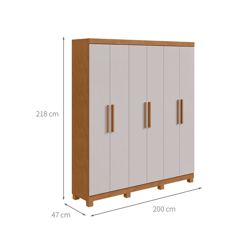 Guarda-Roupa Casal com Pés Jazz 6 Portas 3 Gavetas Amêndoa Clean e Off White
