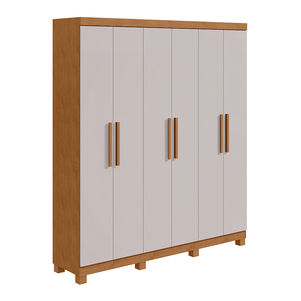 Guarda-Roupa Casal com Pés Jazz 6 Portas 3 Gavetas Amêndoa Clean e Off White