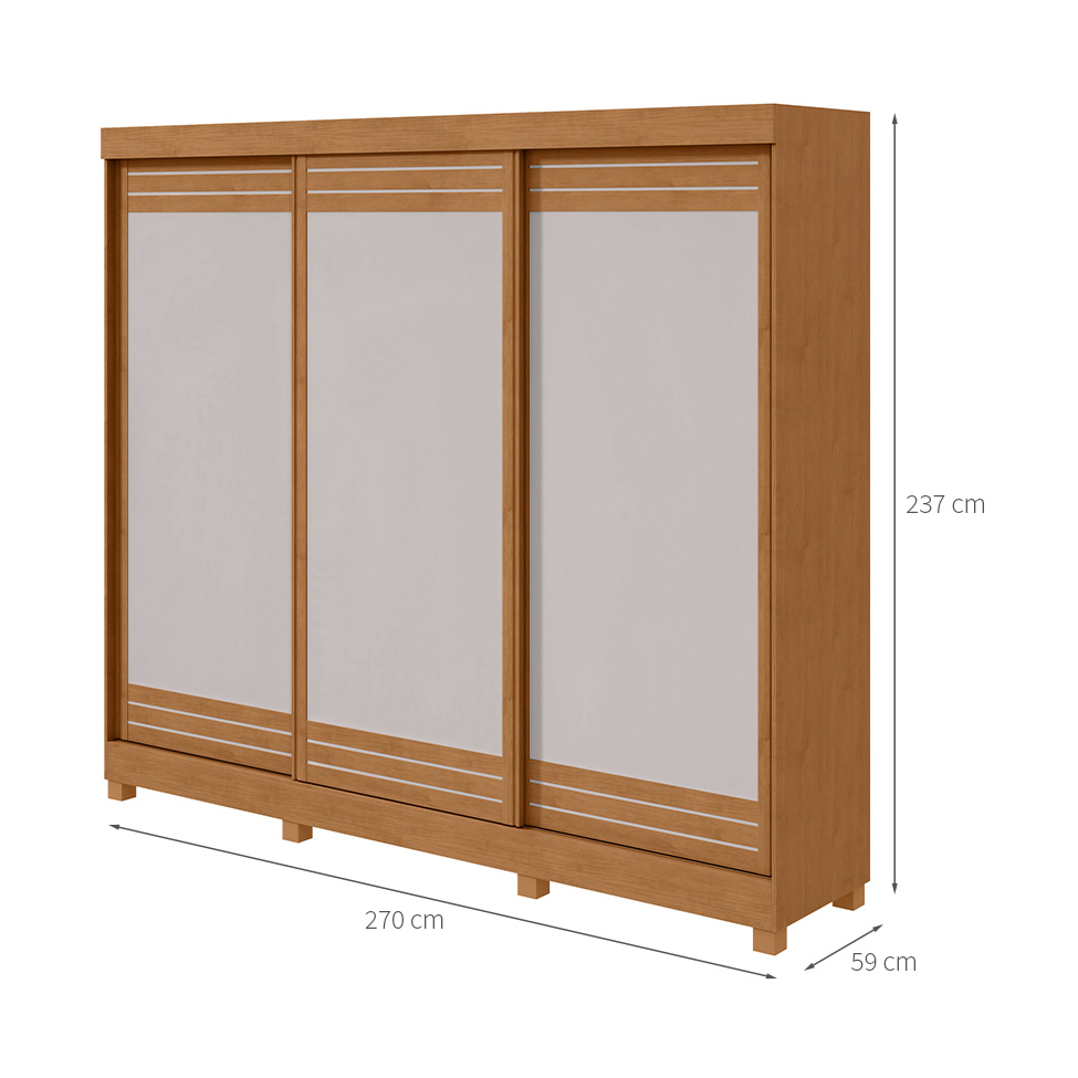 Guarda-Roupa Casal com Pés Nice 3 Portas 6 Gavetas Amêndoa Clean e Off White
