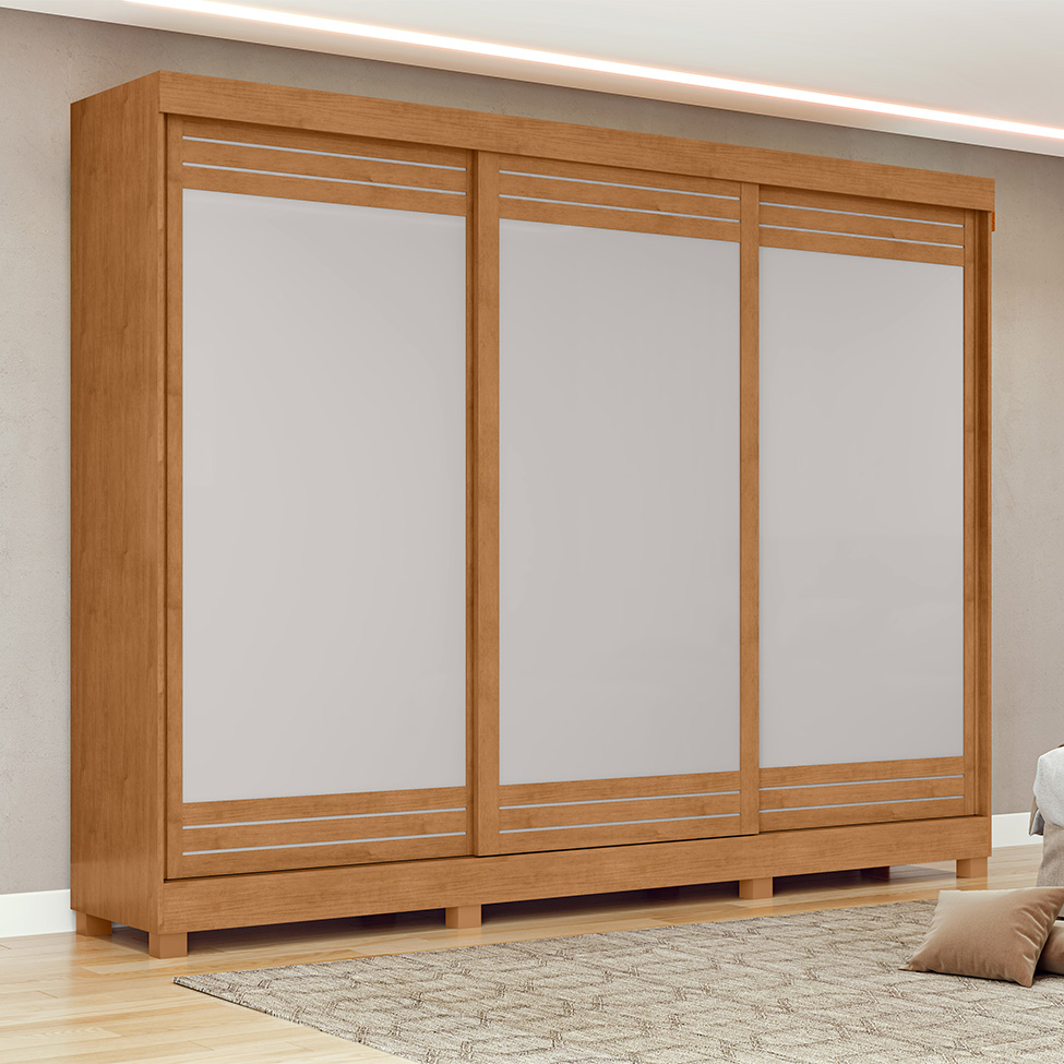 Guarda-Roupa Casal com Pés Nice 3 Portas 6 Gavetas Amêndoa Clean e Off White