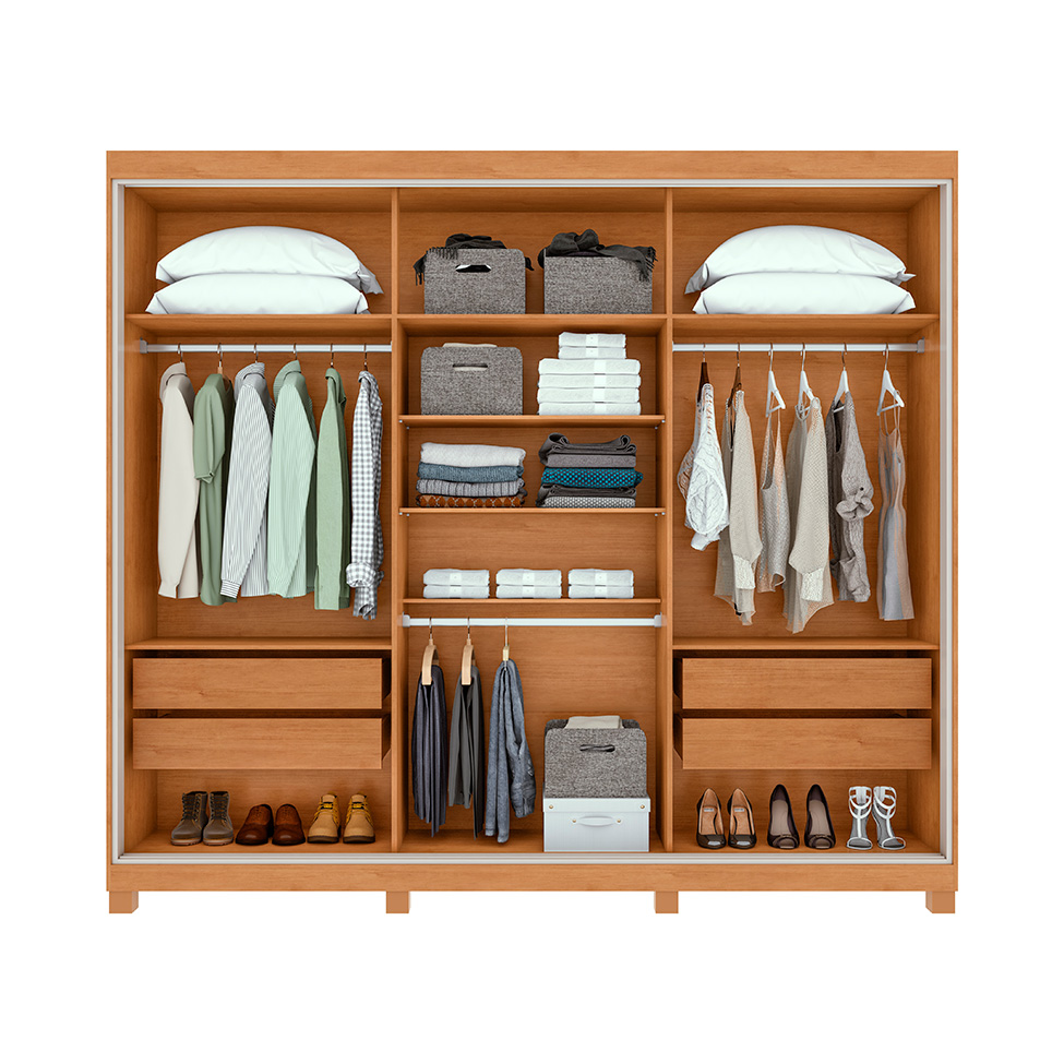 Guarda-Roupa Casal com Pés Quadrix 3 Portas 4 Gavetas Amêndoa Clean e Off White