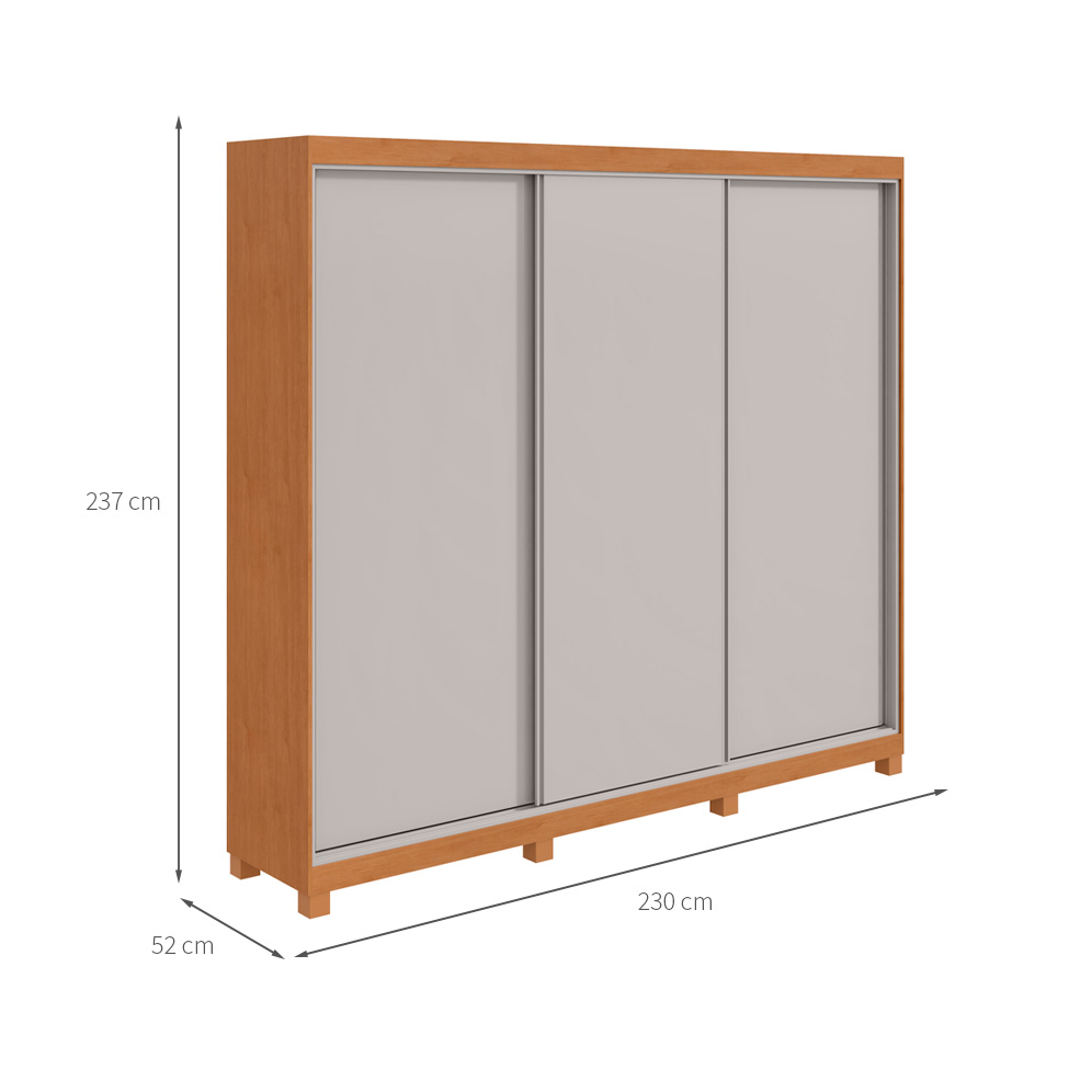 Guarda-Roupa Casal com Pés Quadrix 3 Portas 4 Gavetas Amêndoa Clean e Off White