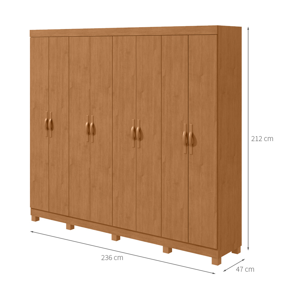 Guarda-Roupa Casal com Pés Serenata 8 Portas 6 Gavetas Amêndoa Clean