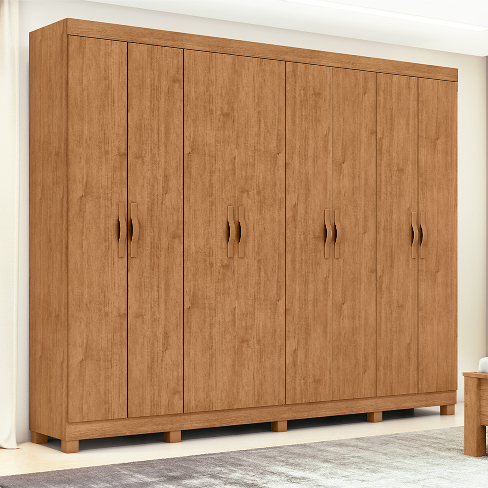 Guarda-Roupa Casal com Pés Serenata 8 Portas 6 Gavetas Amêndoa Clean