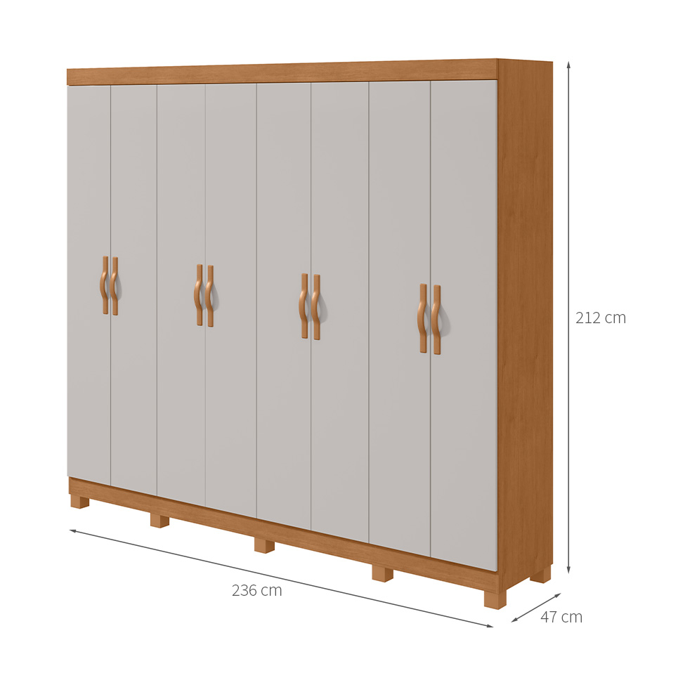 Guarda-Roupa Casal com Pés Serenata 8 Portas 6 Gavetas Amêndoa Clean e Off White