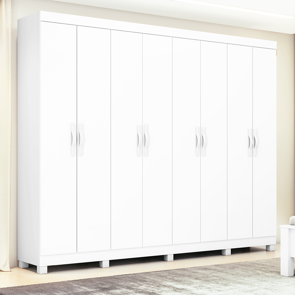 Guarda-Roupa Casal com Pés Serenata 8 Portas 6 Gavetas Branco