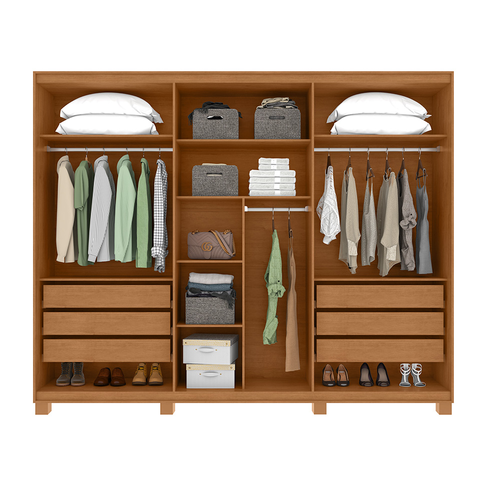 Guarda-Roupa Casal com Pés Suavitá 6 Portas 6 Gavetas Amêndoa Clean