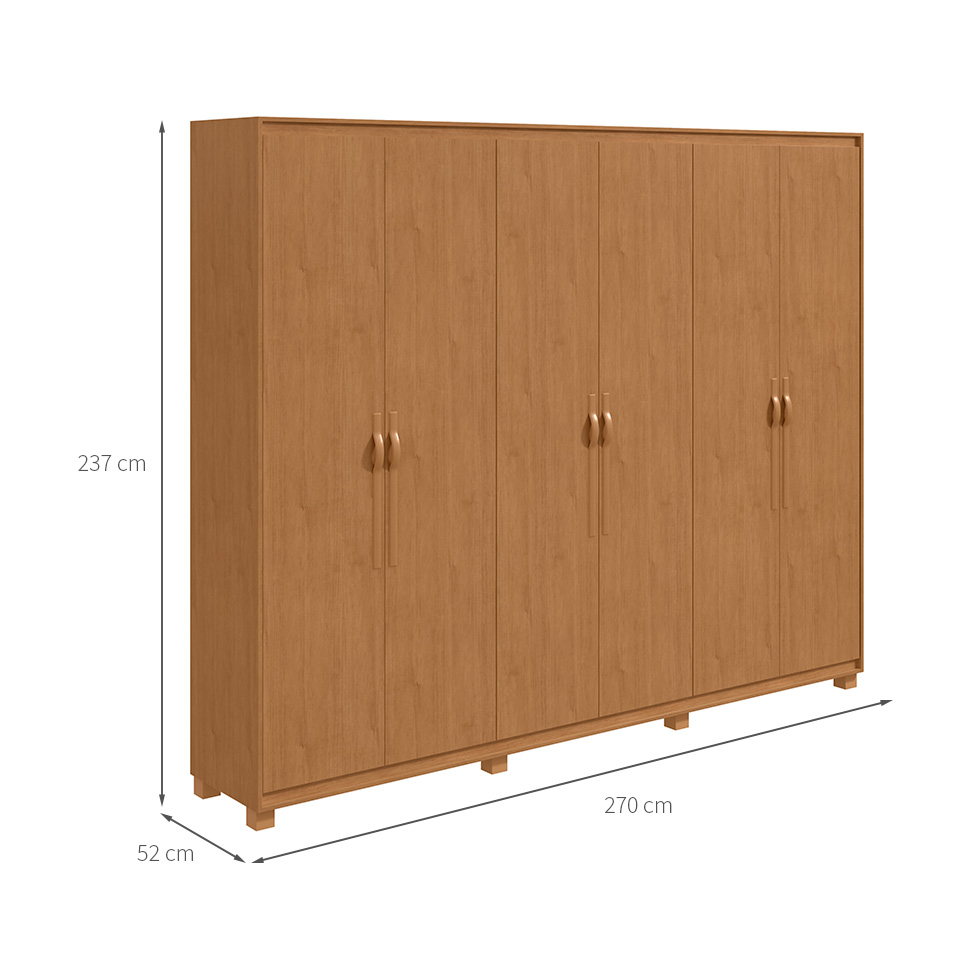 Guarda-Roupa Casal com Pés Suavitá 6 Portas 6 Gavetas Amêndoa Clean