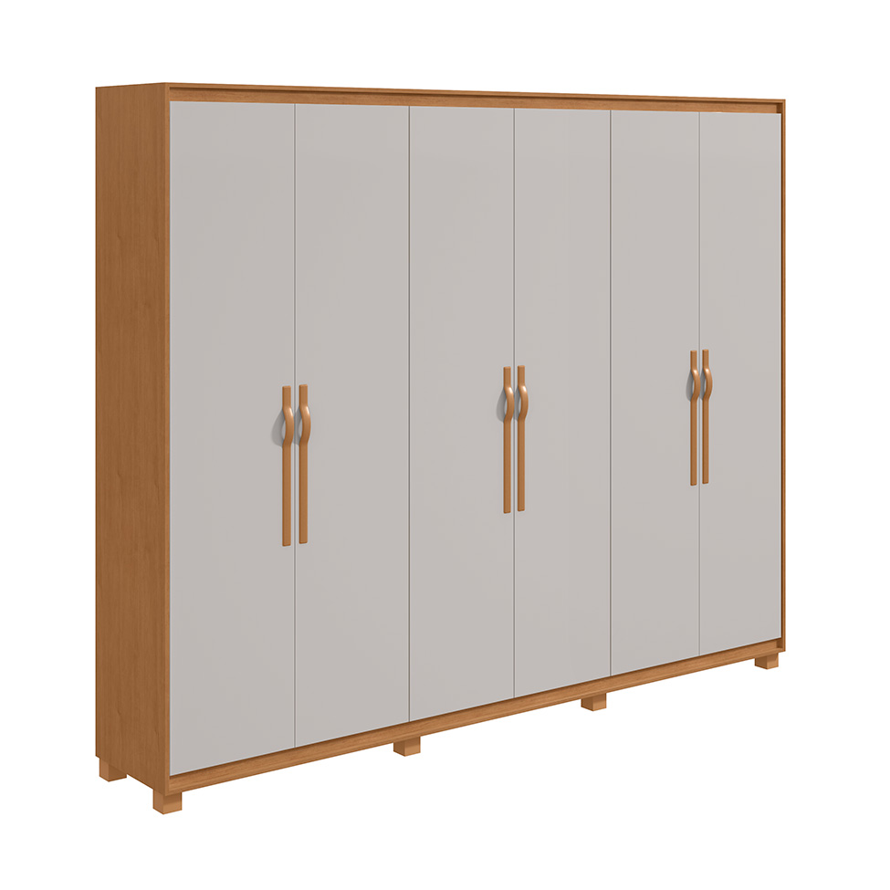 Guarda-Roupa Casal com Pés Suavitá 6 Portas 6 Gavetas Amêndoa Clean e Off White