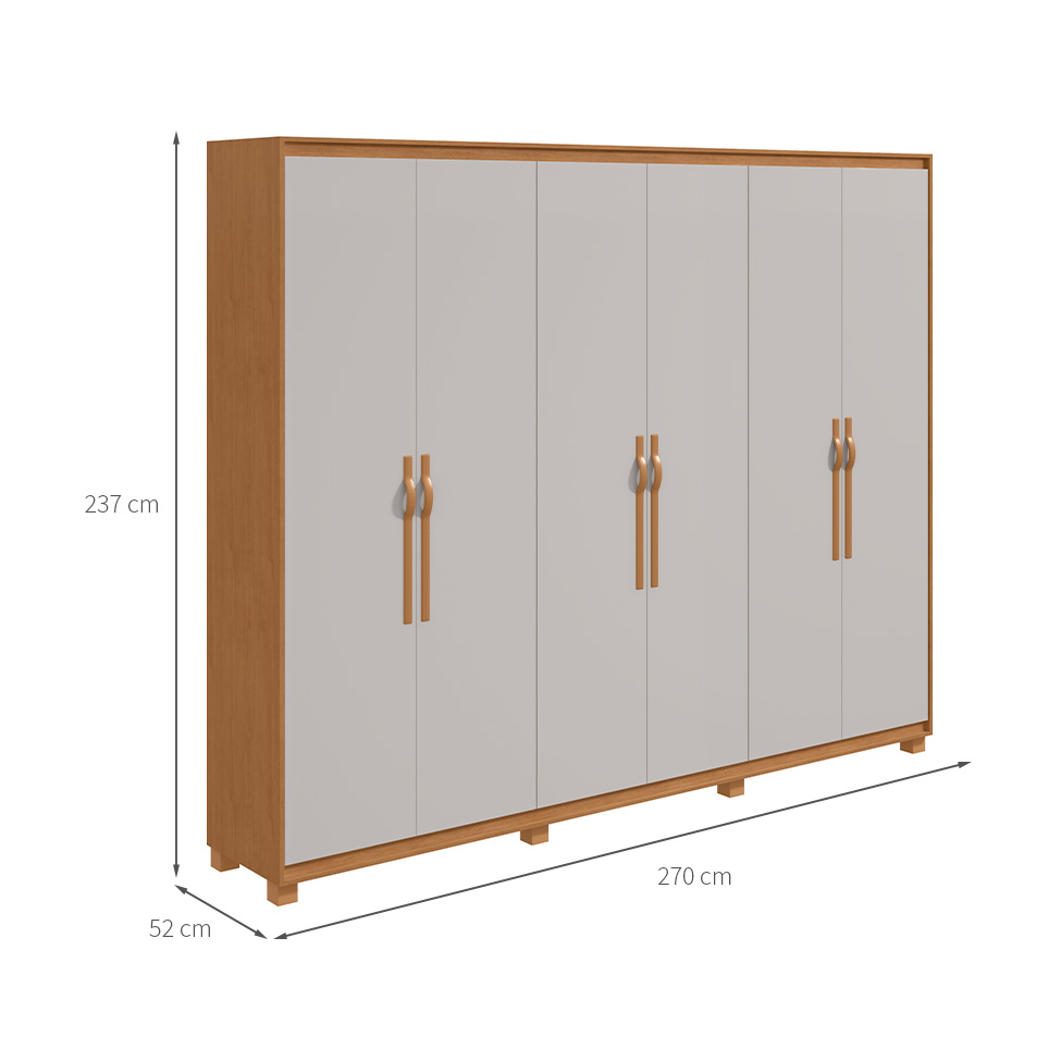 Guarda-Roupa Casal com Pés Suavitá 6 Portas 6 Gavetas Amêndoa Clean e Off White