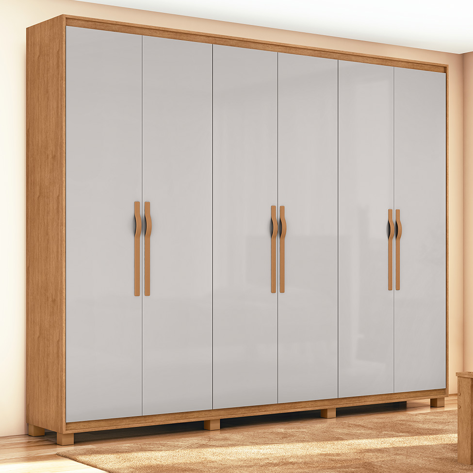 Guarda-Roupa Casal com Pés Suavitá 6 Portas 6 Gavetas Amêndoa Clean e Off White