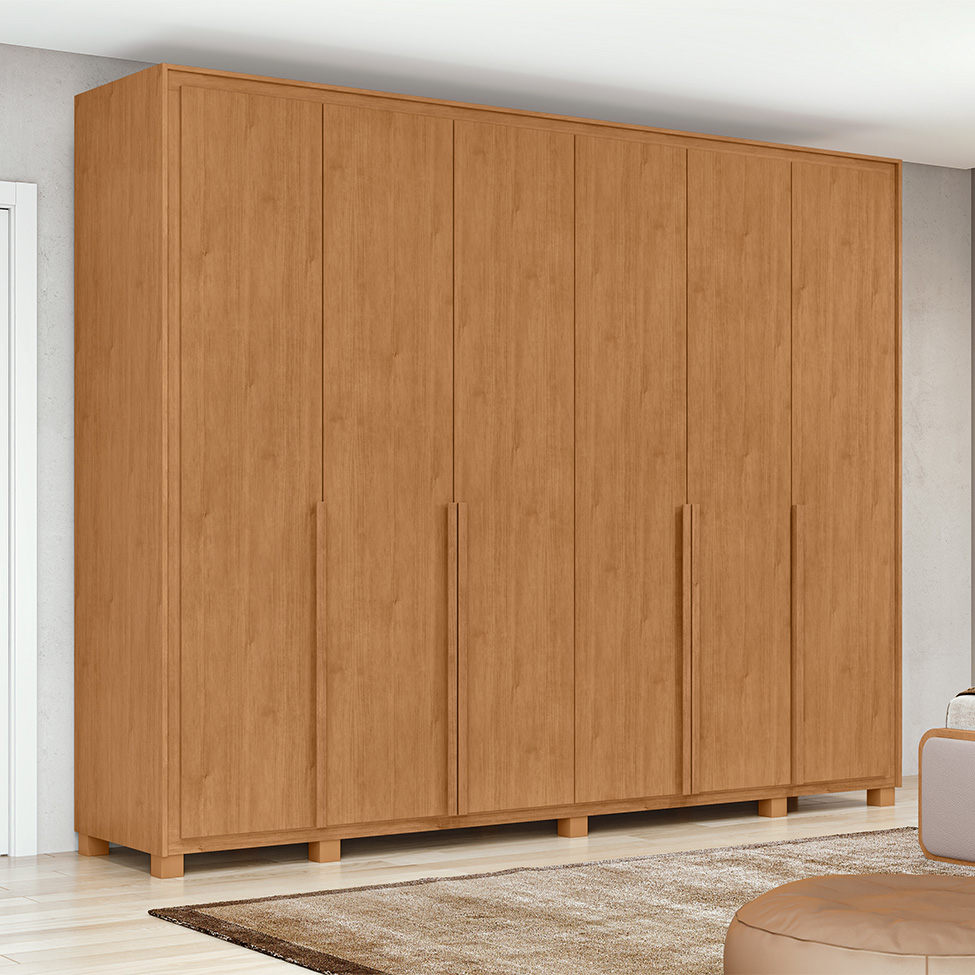 Guarda-Roupa Casal com Pés e Sapateiro Imperatore 6 Portas 6 Gavetas Amêndoa Clean