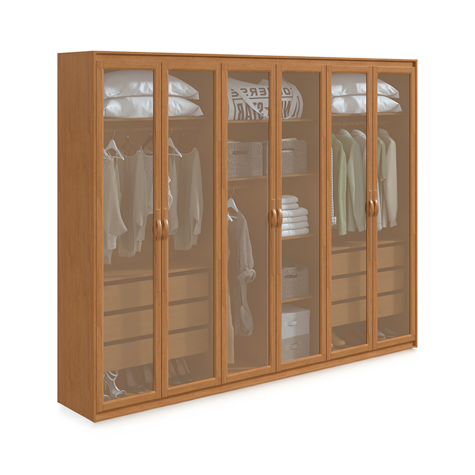 Guarda-Roupa Casal com Reflecta Suavitá 6 PT 6 GV Amêndoa Clean