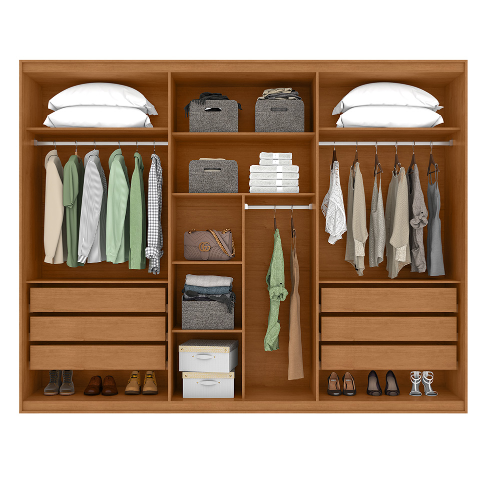 Guarda-Roupa Casal com Reflecta e LED Suavitá 6 PT 6 GV Amêndoa Clean