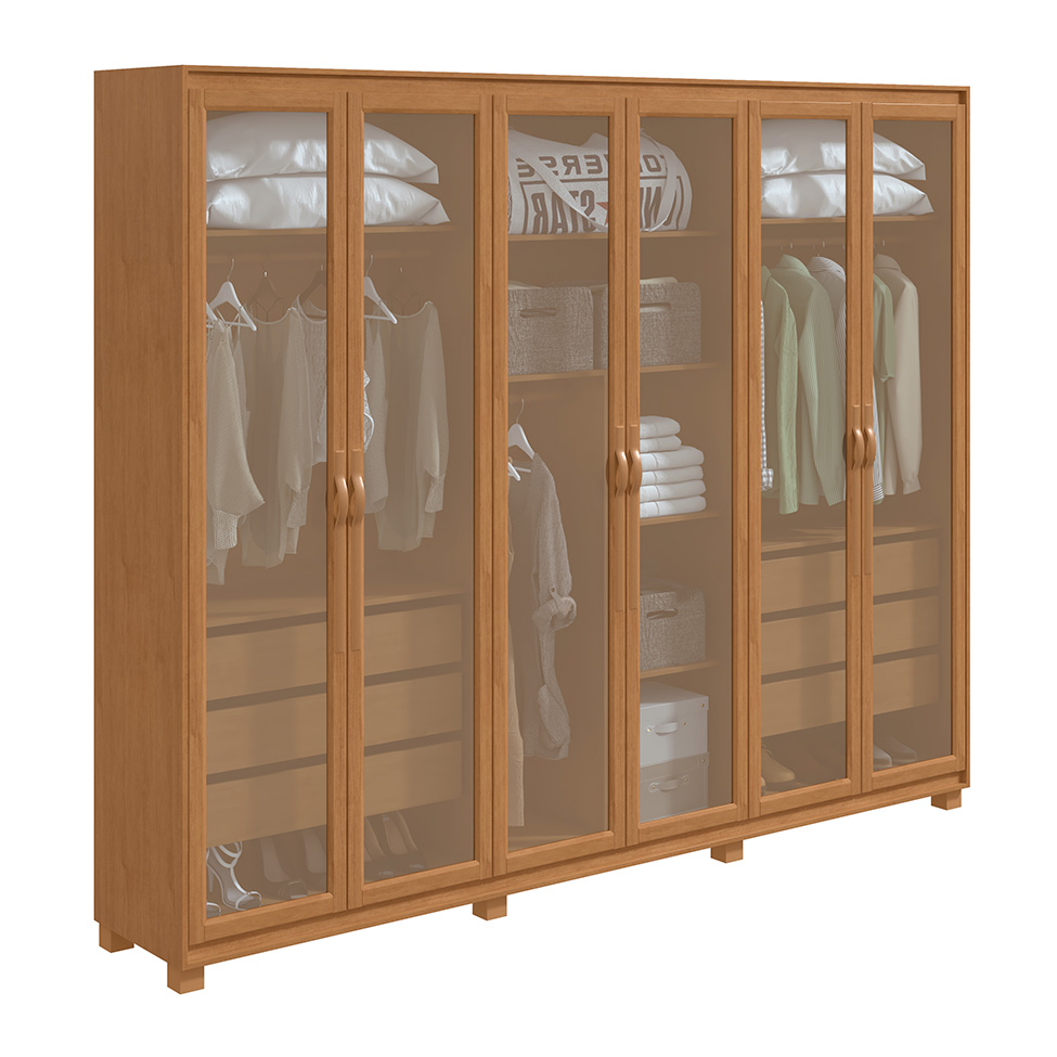 Guarda-Roupa Casal com Reflecta e Pés Suavitá 6 PT 6 GV Amêndoa Clean