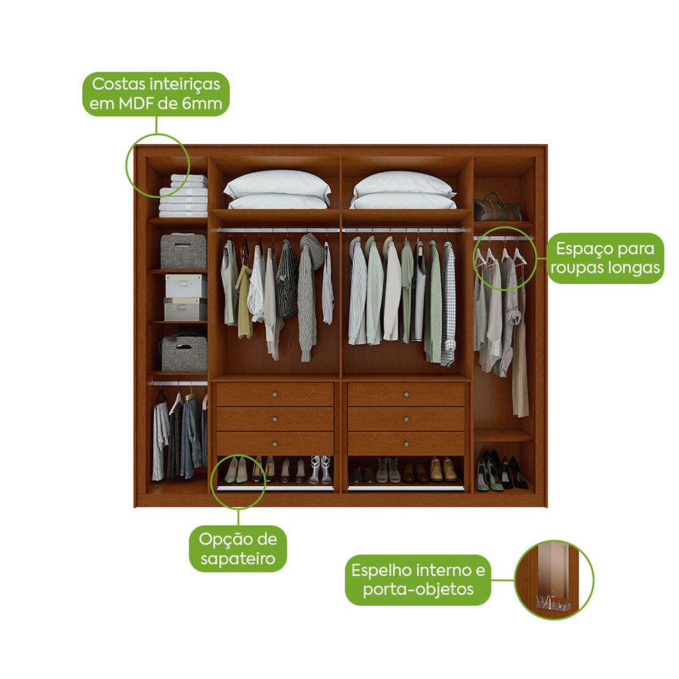 Guarda-Roupa Casal com Sapateiro Imperatore 6 Portas 6 Gavetas Frassino e Off White