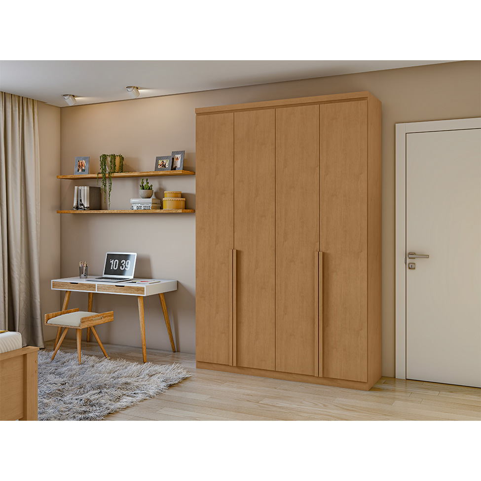 Guarda-Roupa Solteiro Alonzo 4 Portas 2 Gavetas Amêndoa
