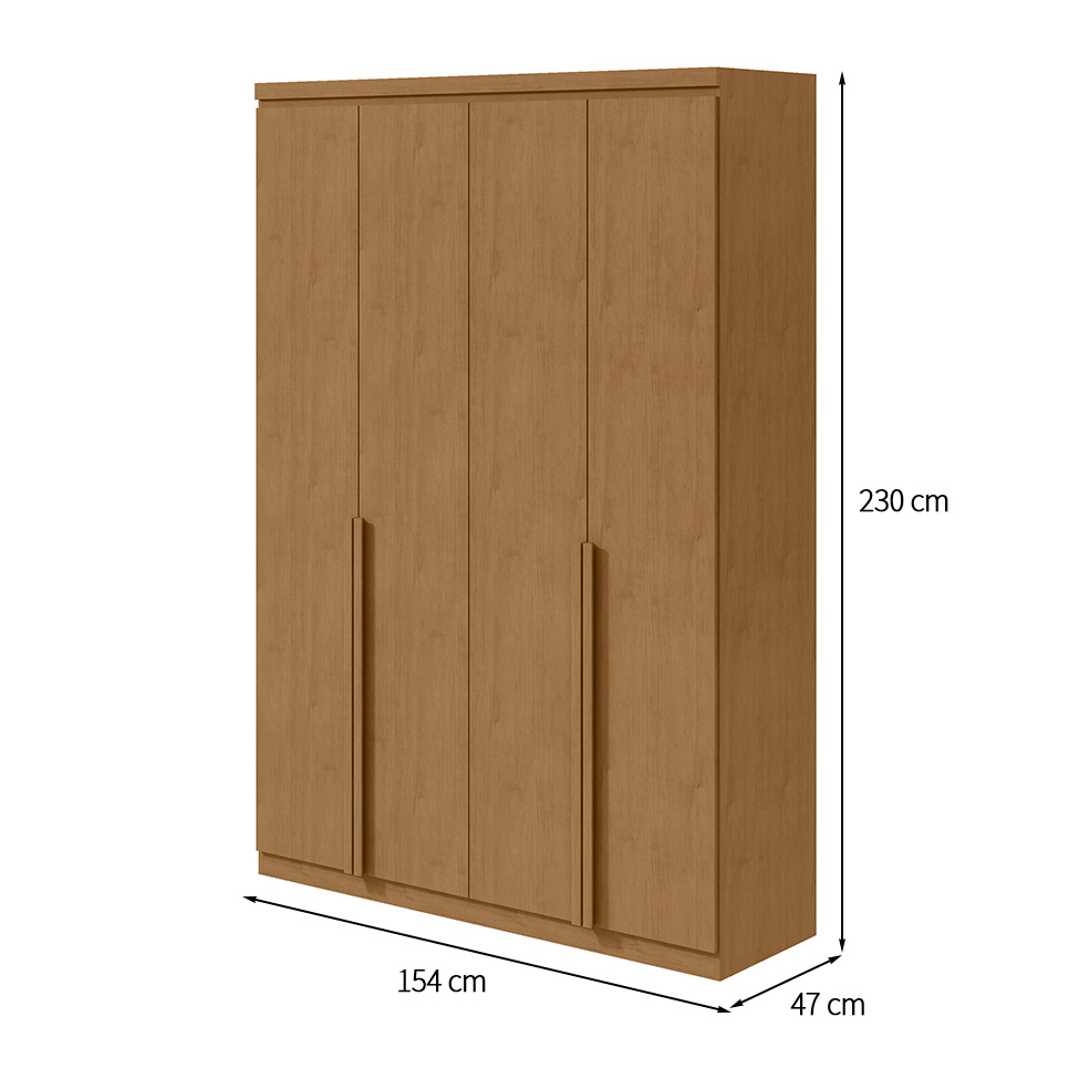 Guarda-Roupa Solteiro Alonzo 4 Portas 2 Gavetas Amêndoa