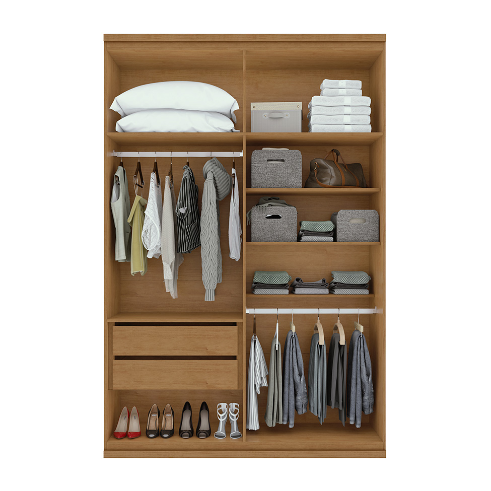 Guarda-Roupa Solteiro Alonzo 4 Portas 2 Gavetas Amêndoa e Branco