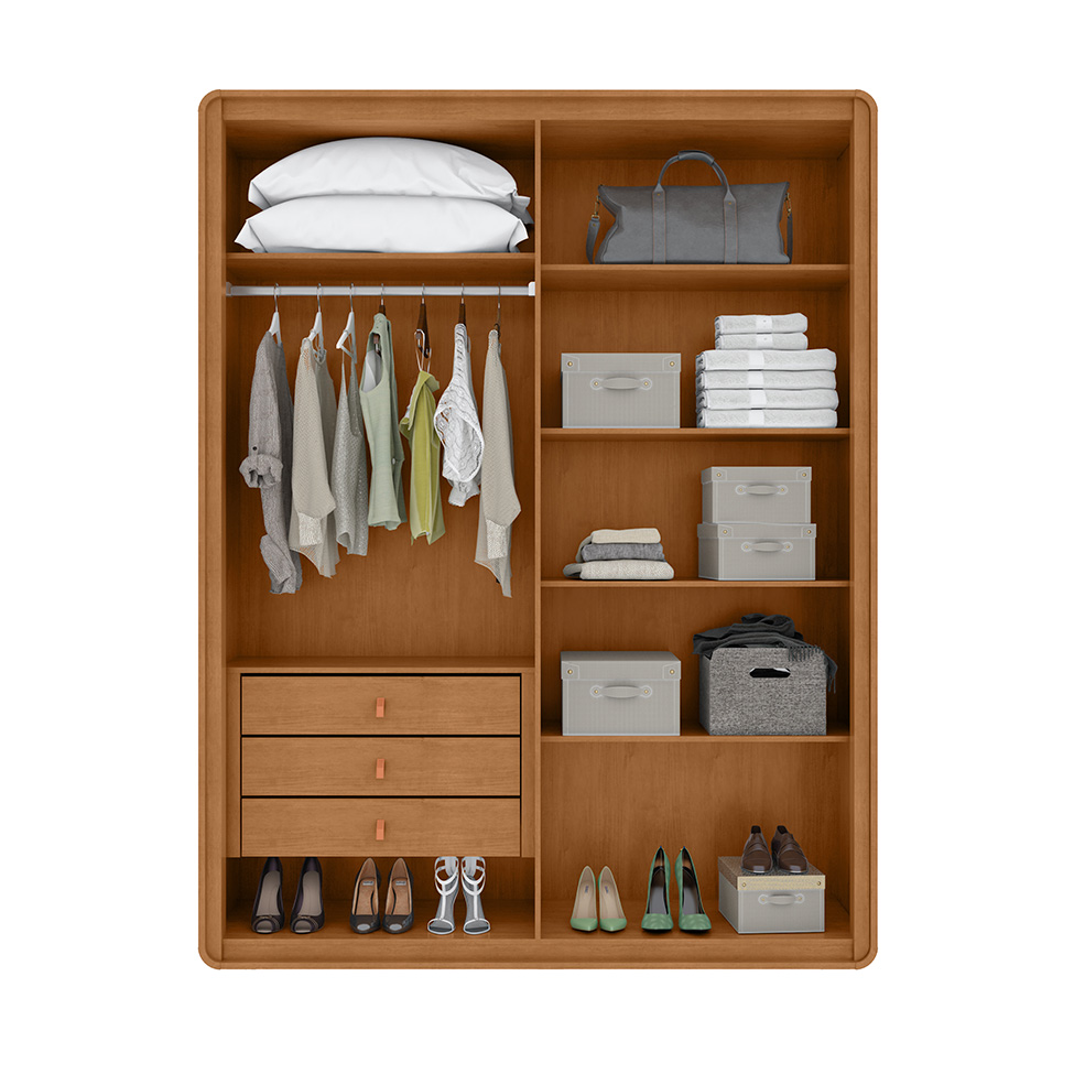 Guarda-Roupa Solteiro Loop 4 Portas 3 Gavetas Amêndoa Clean