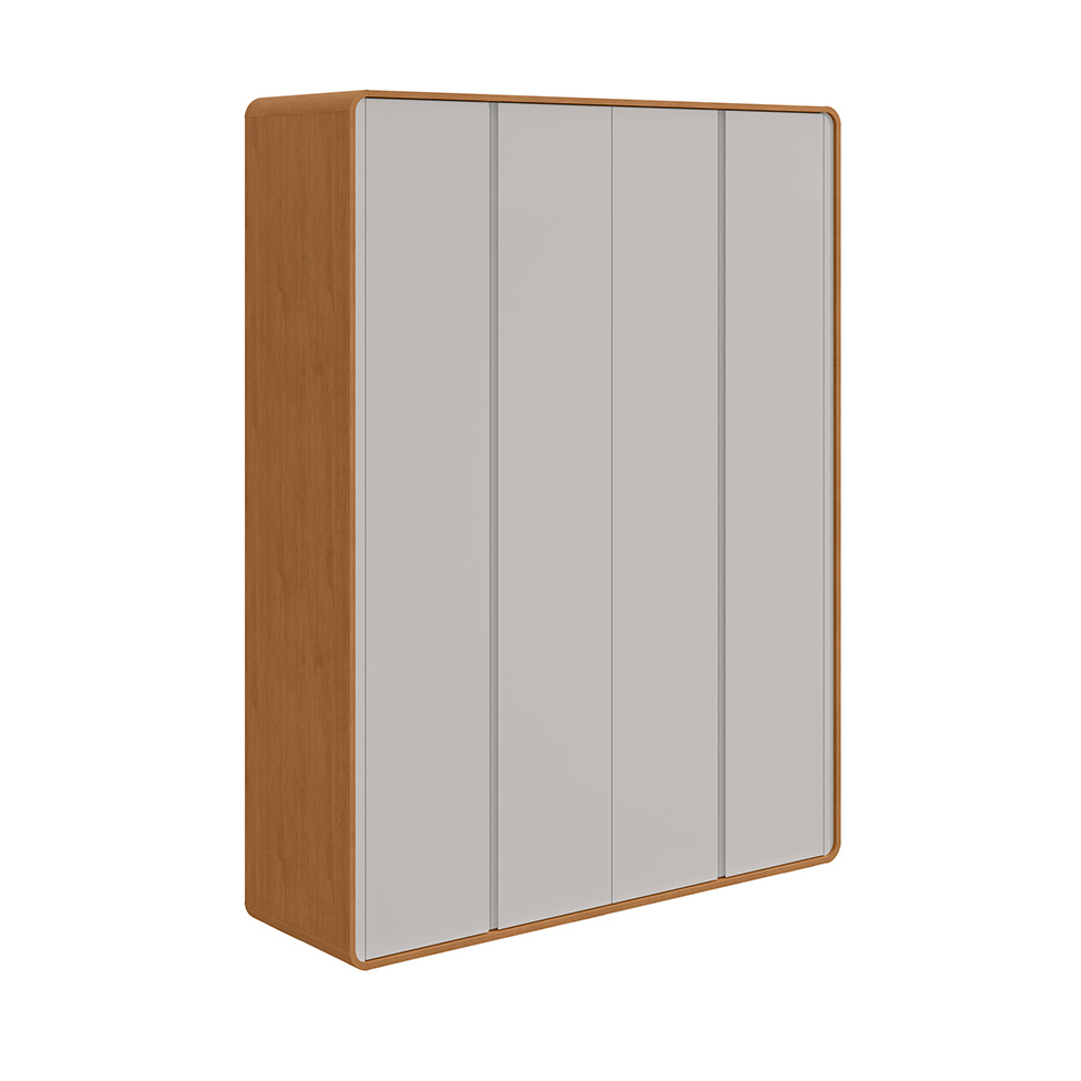 Guarda-Roupa Solteiro Loop 4 Portas 3 Gavetas Amêndoa Clean e Off White